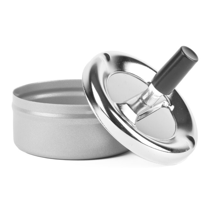 Benson Roterende metalen asbak - druk en draai - zilver - Ø 9 cm