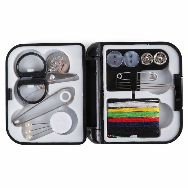 Benson Compact naaisetje voor noodreparaties - 14 delig - zwart - 2 stuks