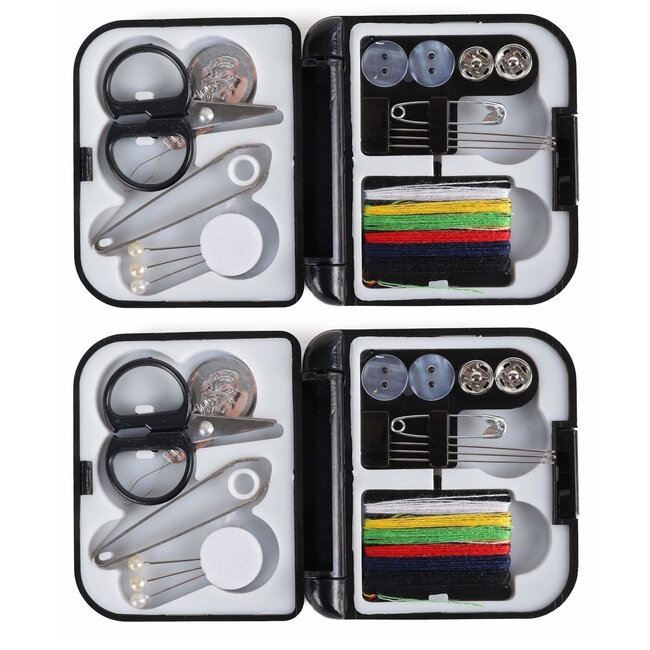 Benson Compact naaisetje voor noodreparaties - 14 delig - zwart - 2 stuks