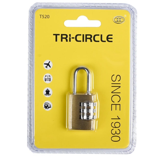 Tri-Circle Compact hangslot - Driecijferige code - Messing - 20 mm