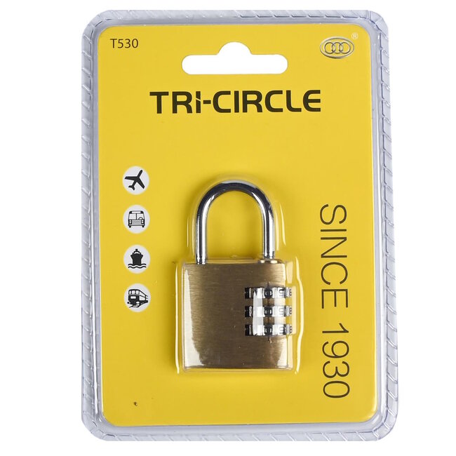 Tri-Circle Set van 10 compacte hangsloten met cijfercode - 30 mm - messing en staal