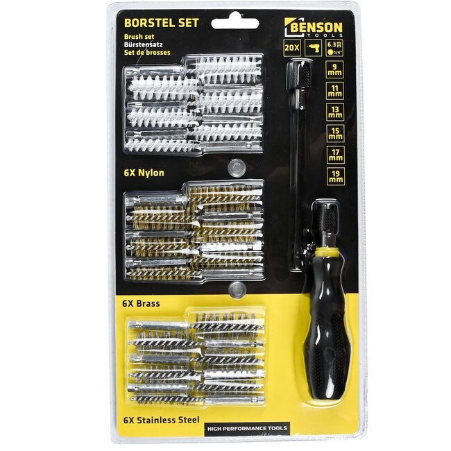 Hofftech Borstelset - Nylon, Staal en Messing - 18-delig - Verschillende Maten
