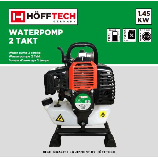 Hofftech Krachtige waterpomp - 2-takt motor - 1.5 kW - compact en lichtgewicht - corrosiebestendig - ideaal voor tuin en zwembad