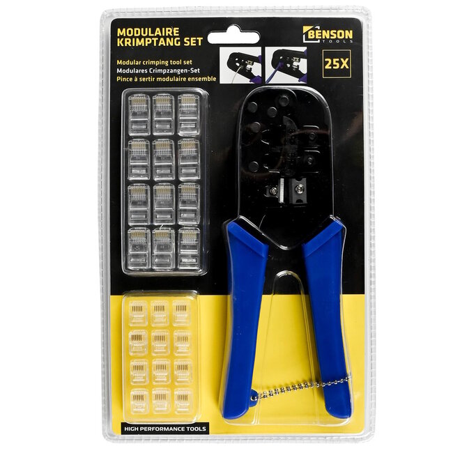 Benson Modulaire tangset - 25-delig - Inclusief RJ12 en RJ45 stekkers - Blauw of rood