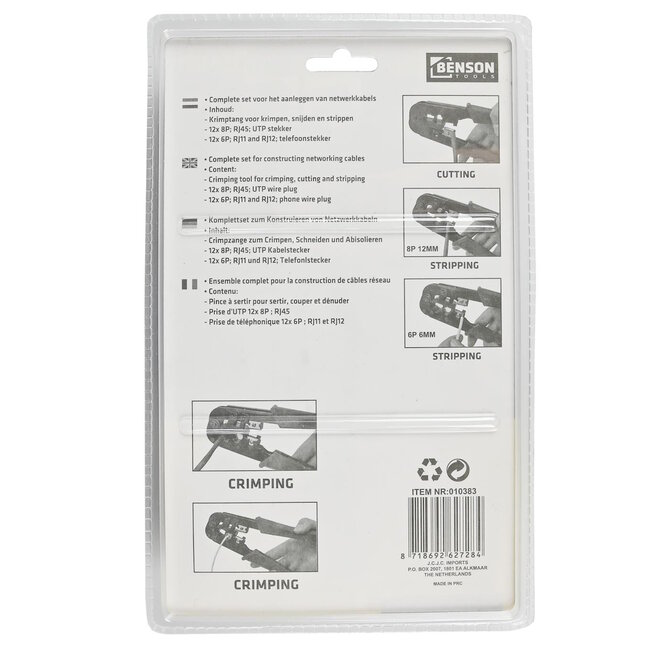 Benson Modulaire tangset - 25-delig - Inclusief RJ12 en RJ45 stekkers - Blauw of rood