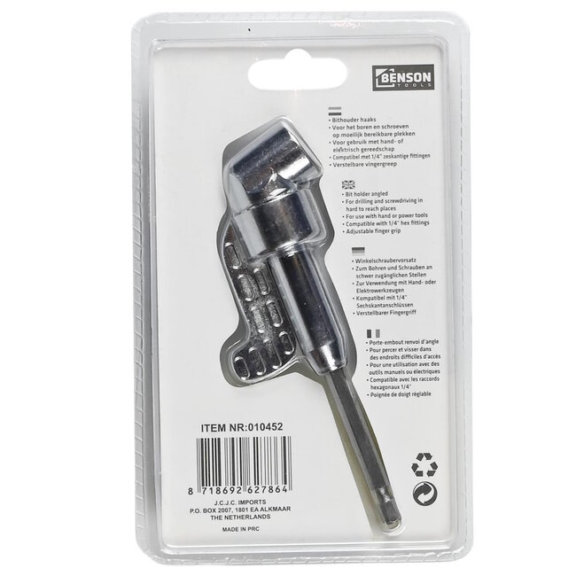 Benson Haakse bithouder schroevendraaier - 105 graden hoek - magnetische bitopname - afneembare handgreep