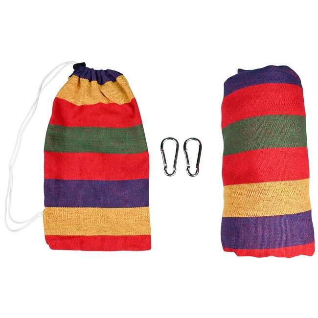 Benson Rood gestreepte hangmat - 1 persoons - Inclusief opbergzak - 200 × 100 cm - Max 150 kg