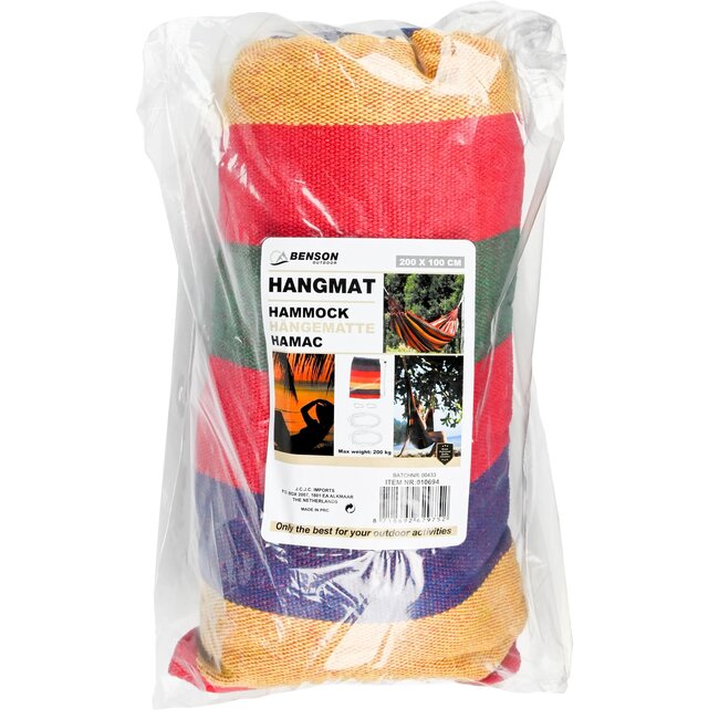 Benson Rood gestreepte hangmat - 1 persoons - Inclusief opbergzak - 200 × 100 cm - Max 150 kg