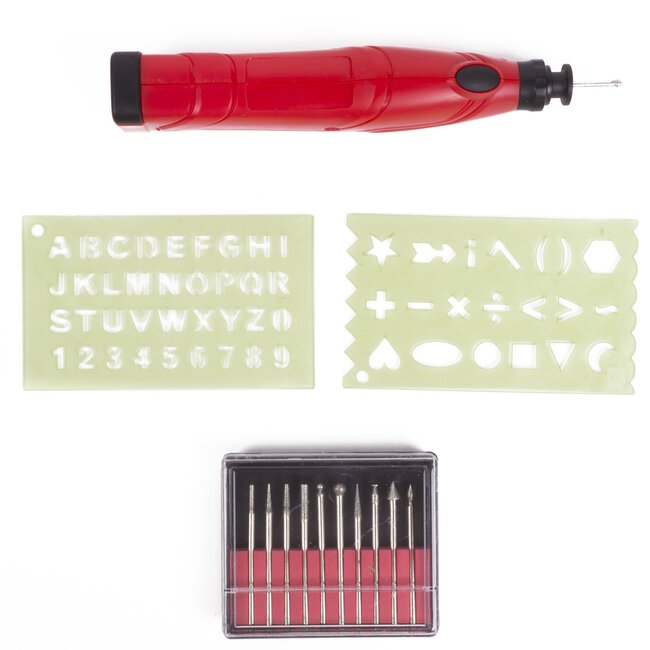 Benson Graveerpen met Accessoires - Inclusief Letter- en Cijfersjabloon - Werkt op AAA Batterijen