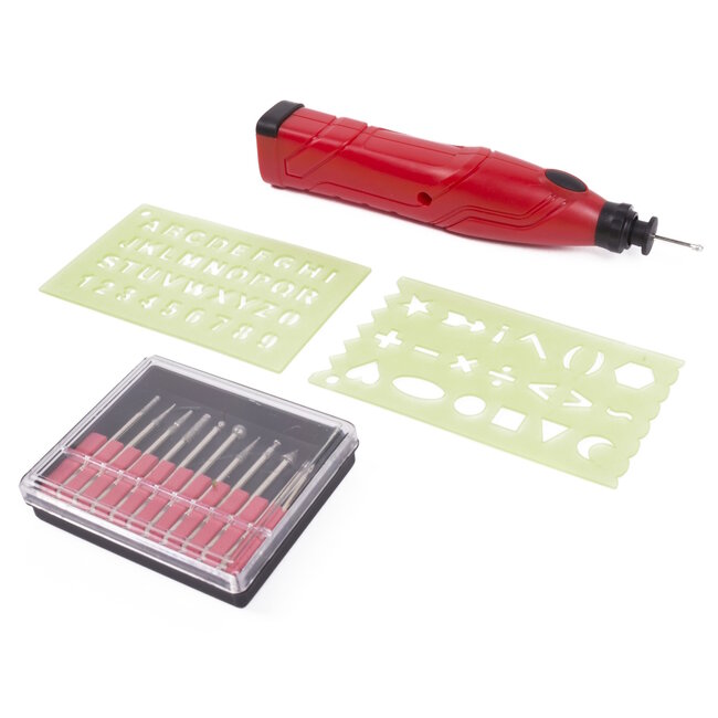 Benson Graveerpen met Accessoires - Inclusief Letter- en Cijfersjabloon - Werkt op AAA Batterijen