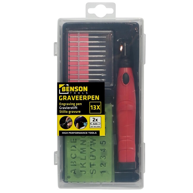 Benson Graveerpen met Accessoires - Inclusief Letter- en Cijfersjabloon - Werkt op AAA Batterijen