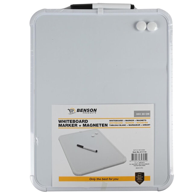 Benson Multifunctioneel whiteboard - 36 x 28 cm - Inclusief marker en magneten