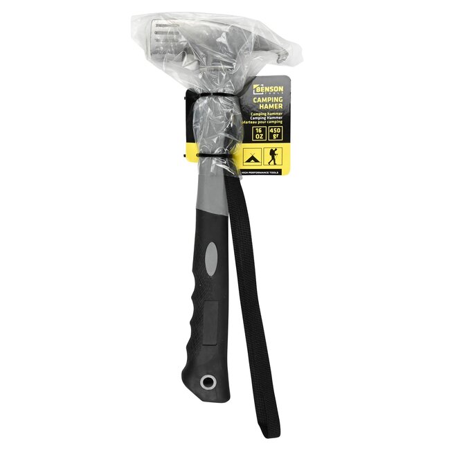 Benson Campinghamer - 450 gram - 30 cm - Rubberen grip - Grijs/Zwart