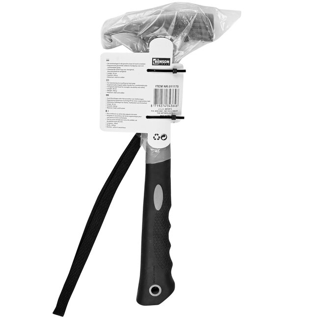 Benson Campinghamer - 450 gram - 30 cm - Rubberen grip - Grijs/Zwart