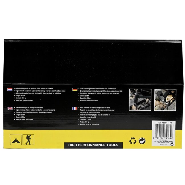 Benson Campinghamer - 450 gram - 30 cm - Rubberen grip - Grijs/Zwart