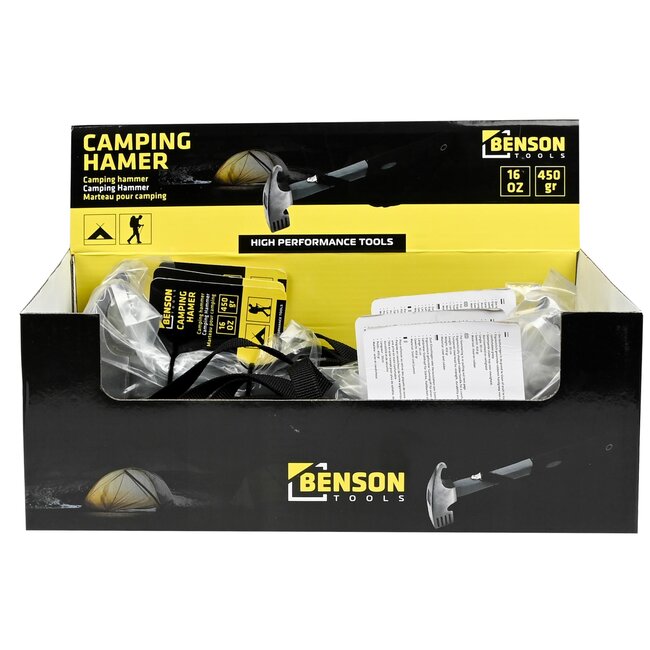 Benson Campinghamer - 450 gram - 30 cm - Rubberen grip - Grijs/Zwart