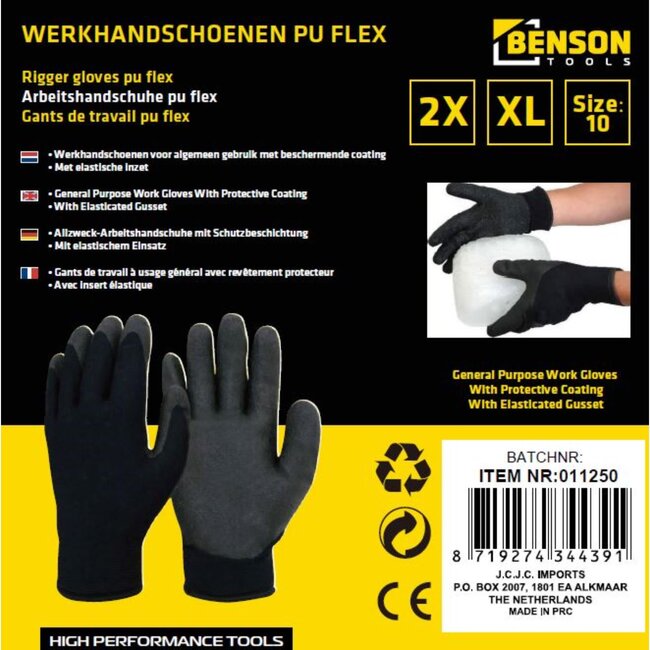 Benson Werkhandschoenen - Flexibele grip en comfort - Zwart - Maat XL