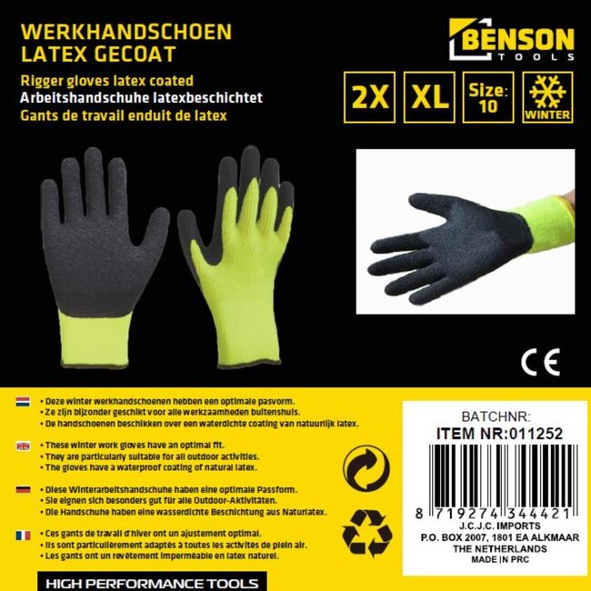 Benson Winterhandschoenen - Latex Grip - Gebreid - Neon Geel - XL