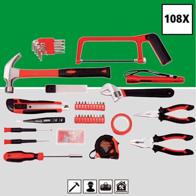 Hofftech Complete gereedschapset in handige koffer - 108 delig - overzichtelijk en draagbaar