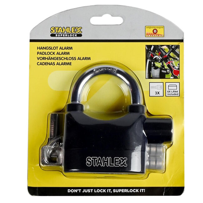 Stahlex Alarm Hangslot - Trilgevoelige Sensor - 110db Sirene - 65 mm - Corrosiebestendig