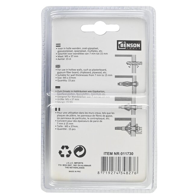 Hofftech Hollewandpluggen - Staal - Elektroverzinkt - 37 mm - 15 stuks