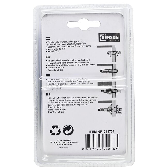 Hofftech Hollewand ankers - staal elektroverzinkt - 32 mm - 25 stuks