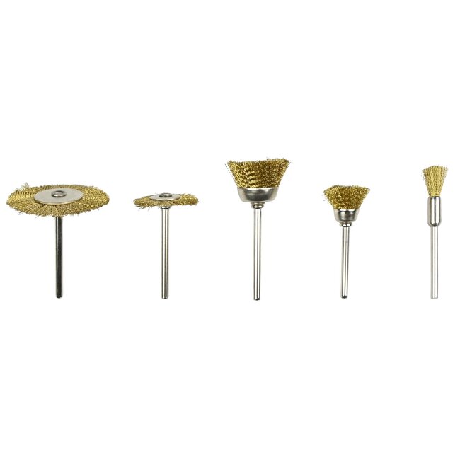 Hofftech Messing draadborstel set - 5 delig - veelzijdig - 6 tot 38 mm - max 15.000 RPM