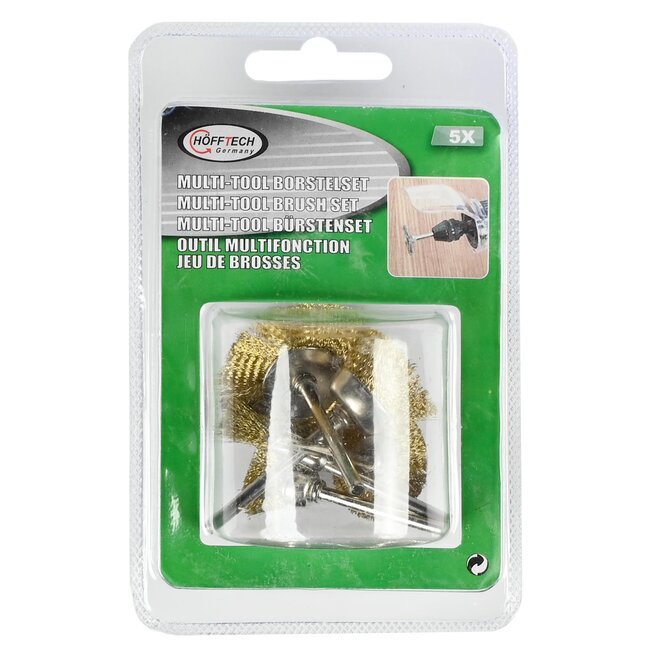 Hofftech Messing draadborstel set - 5 delig - veelzijdig - 6 tot 38 mm - max 15.000 RPM
