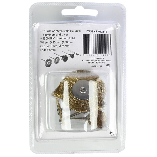 Hofftech Messing draadborstel set - 5 delig - veelzijdig - 6 tot 38 mm - max 15.000 RPM