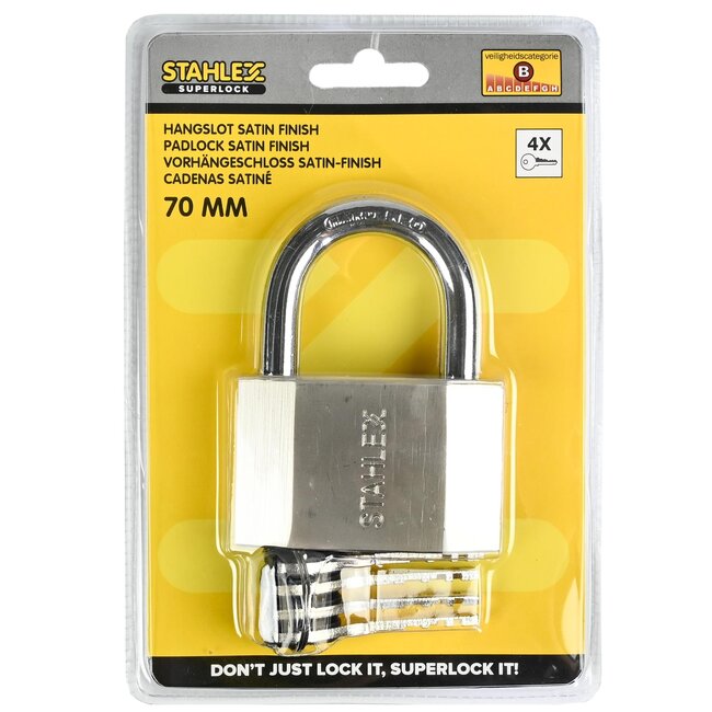 Stahlex Robuust hangslot - geharde beugel - waterbestendig - 70 mm - inclusief 4 sleutels