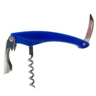 Benson Multifunctioneel kelnersmes - kurkentrekker en flessenopener - blauw - ergonomische grip