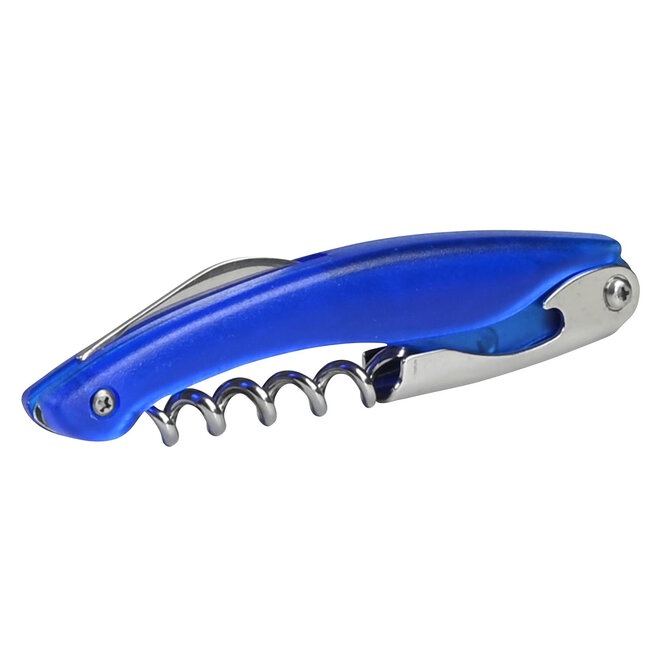 Benson Multifunctioneel kelnersmes - kurkentrekker en flessenopener - blauw - ergonomische grip