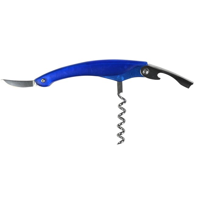 Benson Multifunctioneel kelnersmes - kurkentrekker en flessenopener - blauw - ergonomische grip