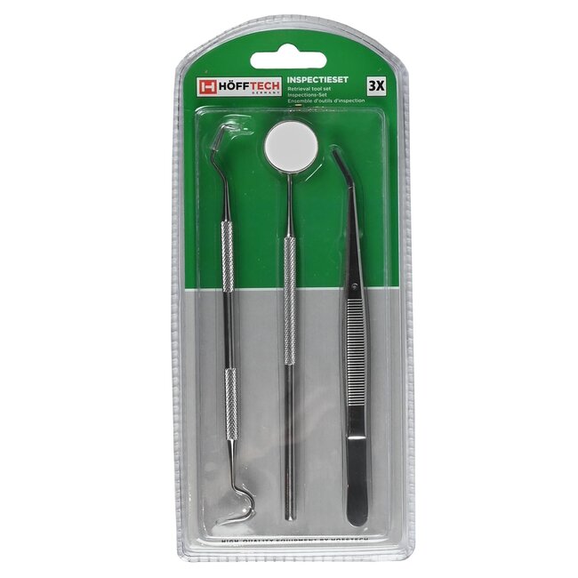 Hofftech Inspectieset - RVS - 3-delig - Telescopische spiegel, pincet en haak