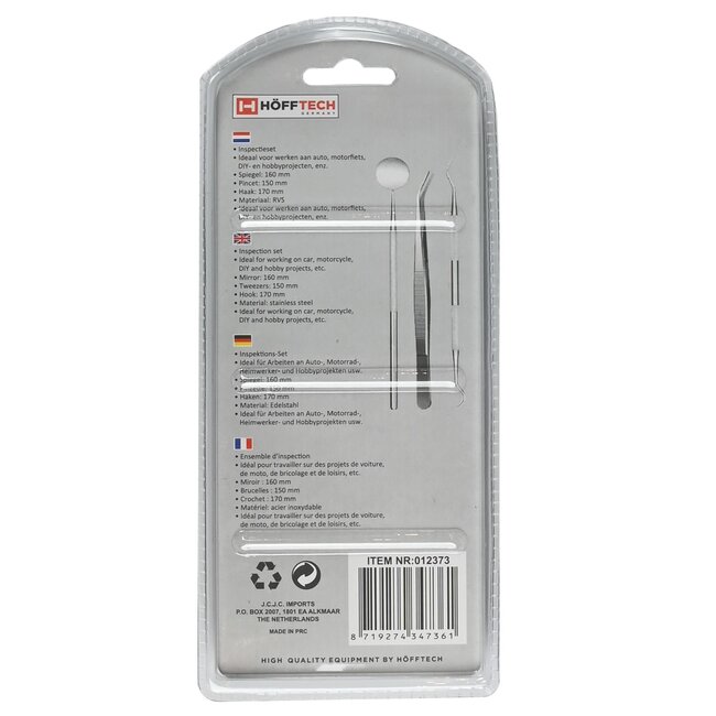 Hofftech Inspectieset - RVS - 3-delig - Telescopische spiegel, pincet en haak