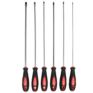 Hofftech Schroevendraaierset - Lang - Plat en kruiskop - 6-delig - Voor moeilijk bereikbare plaatsen