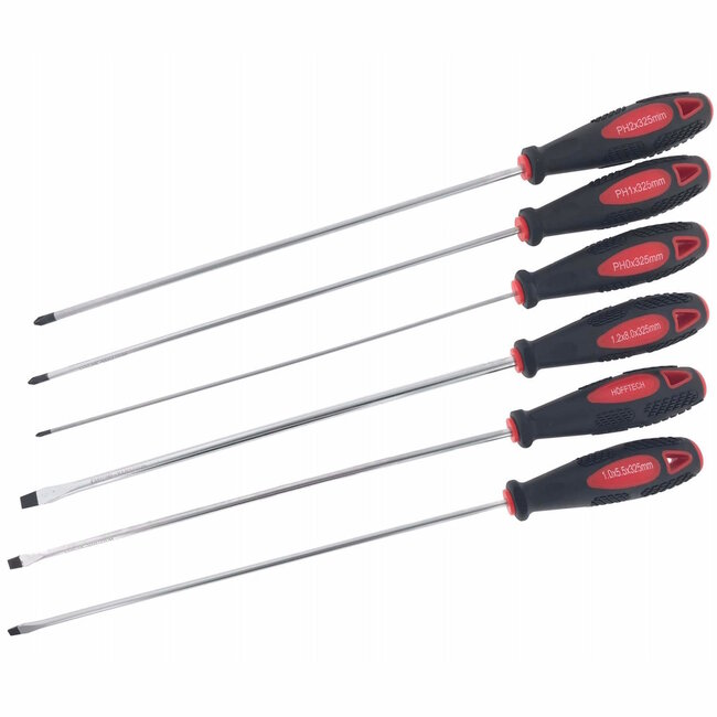 Hofftech Schroevendraaierset - Lang - Plat en kruiskop - 6-delig - Voor moeilijk bereikbare plaatsen