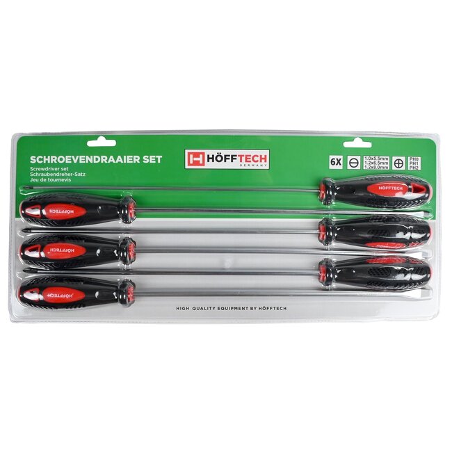 Hofftech Schroevendraaierset - Lang - Plat en kruiskop - 6-delig - Voor moeilijk bereikbare plaatsen