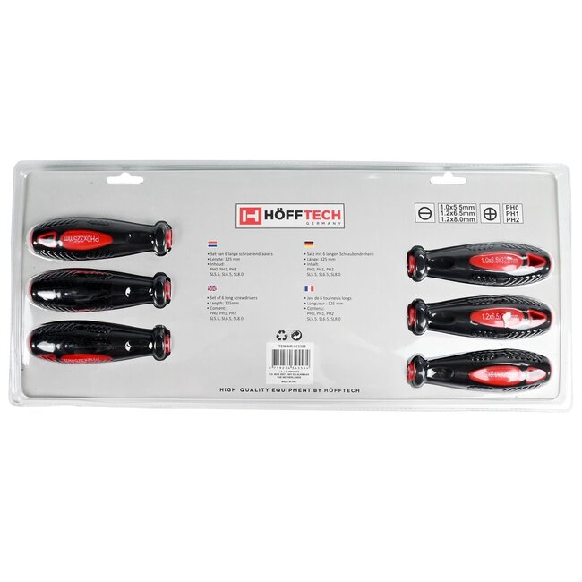 Hofftech Schroevendraaierset - Lang - Plat en kruiskop - 6-delig - Voor moeilijk bereikbare plaatsen