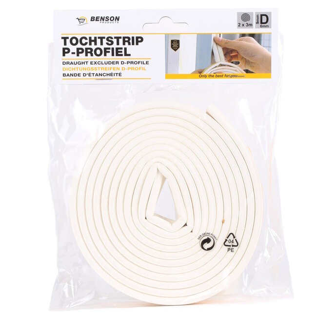 Benson Tochtstrip D-Profiel 2 x 3 meter - Wit