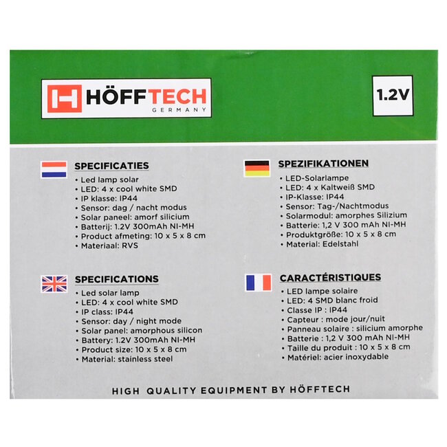 Hofftech Stijlvolle LED wandlamp - solar - RVS - IP44 - 10x5x8 cm