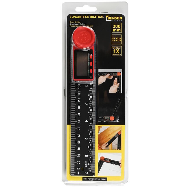 Benson Instelbare digitale winkelhaak - 200 mm - 0°-360° meetbereik - inclusief batterij