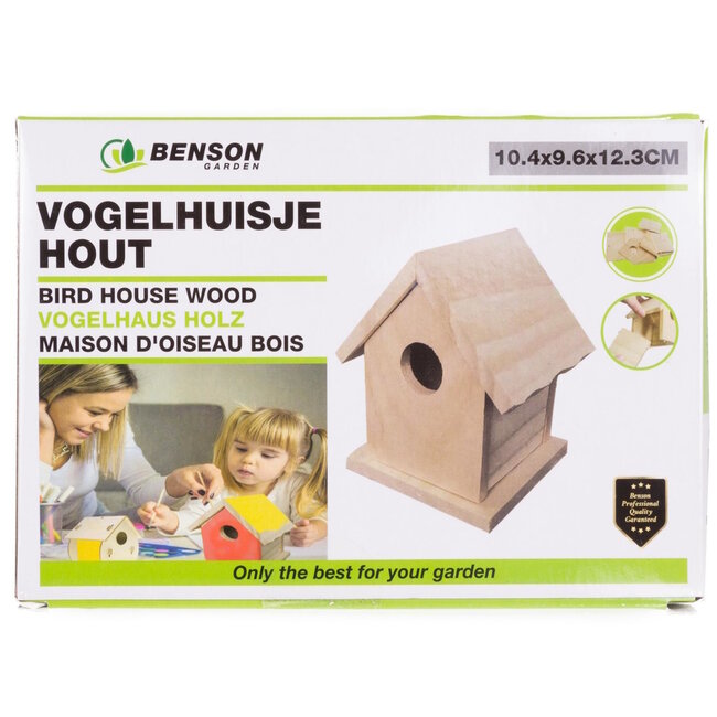 Benson Houten vogelhuisje bouwpakket - creatief schilderen en decoreren - 11 x 10 x 12 cm