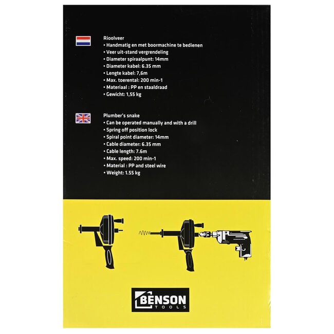 Hofftech Rioolveer - Boormachine Aangedreven - 7.6 Meter - Kurkentrekker Uiteinde - Sterk Pistool Handvat