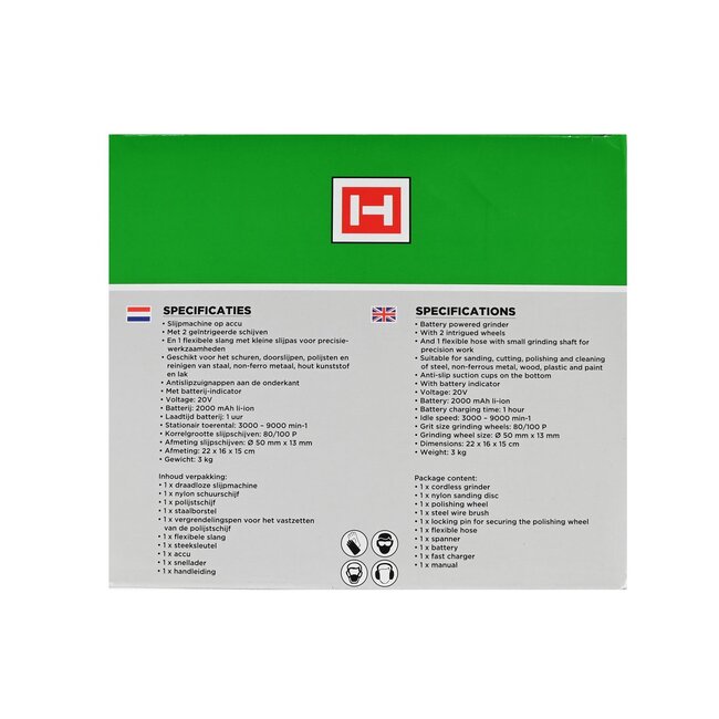 Hofftech Draadloze slijpmachine - multifunctioneel - 20V - antislip - inclusief accu en toebehoren