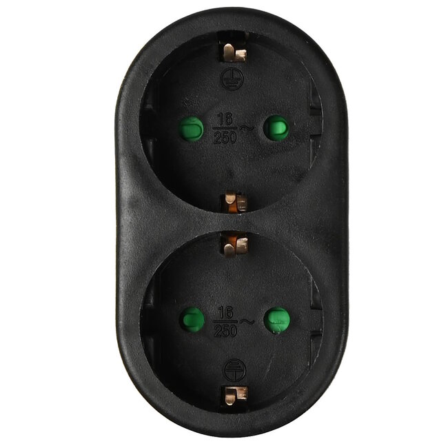 Benson Verdeelstekker 2-voudig - Schuko - Zwart - 16A - Randaarde - IP20