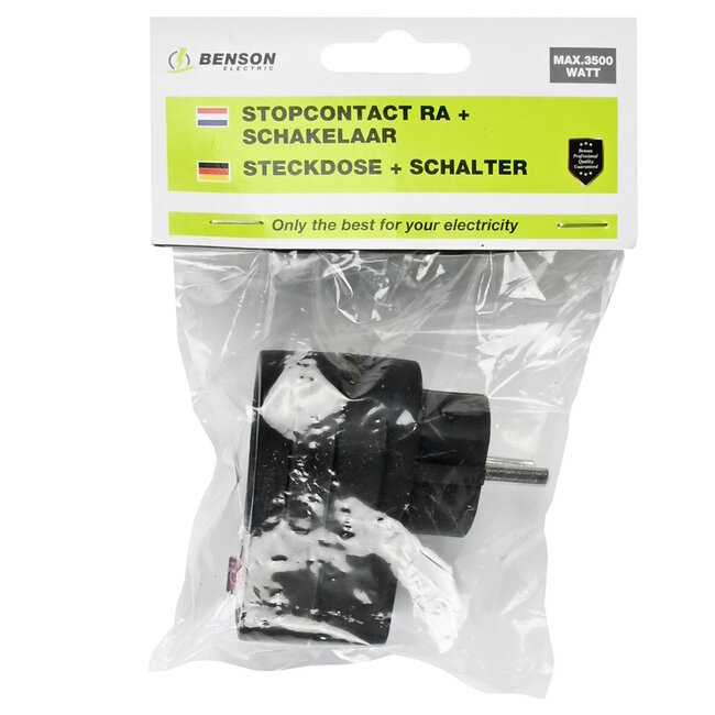 Benson Doorvoerstekker - Schuko stopcontact - Schakelaar - Zwart - 3500W