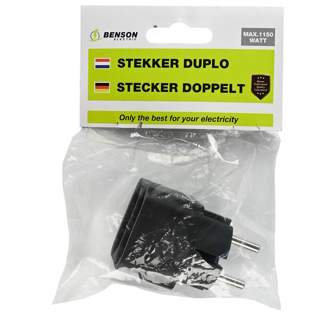 Benson Dubbele verdeelstekker - zwart - 2300W - IP20 - 2 aansluitingen