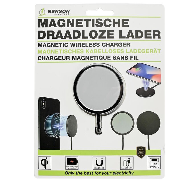 Benson Magnetische draadloze lader - 15W - compact en lichtgewicht - inclusief USB Type-C kabel