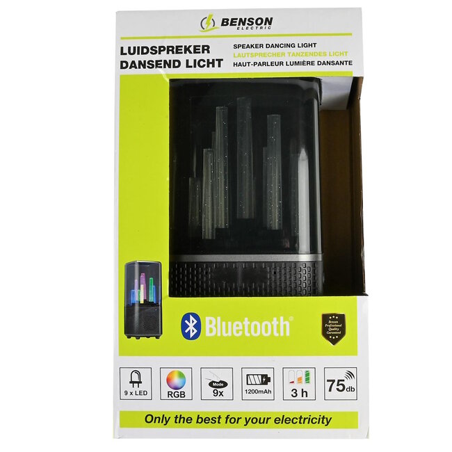 Benson Bluetooth luidspreker - Dansend licht - 3 uur muziek - 9 lichtmodi - Zwart